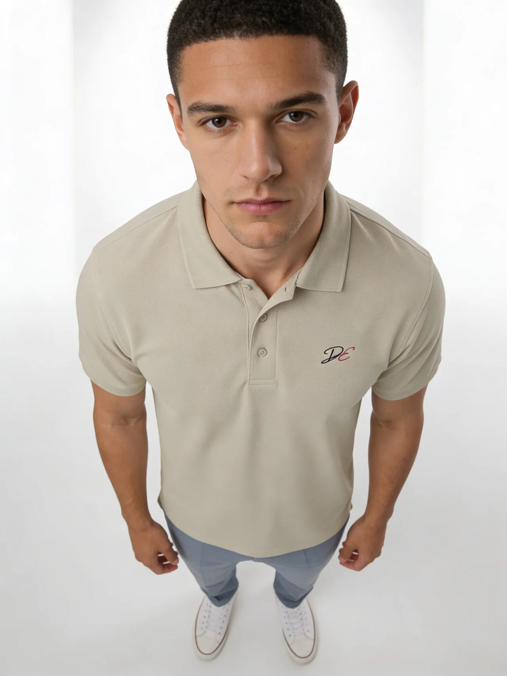Men's Pique Polo (Sand/Carolina Blue)
