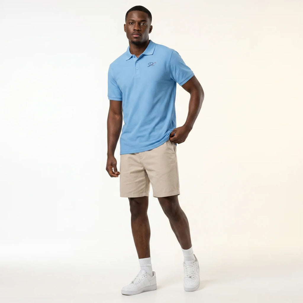 Men's Pique Polo (Sand/Carolina Blue)