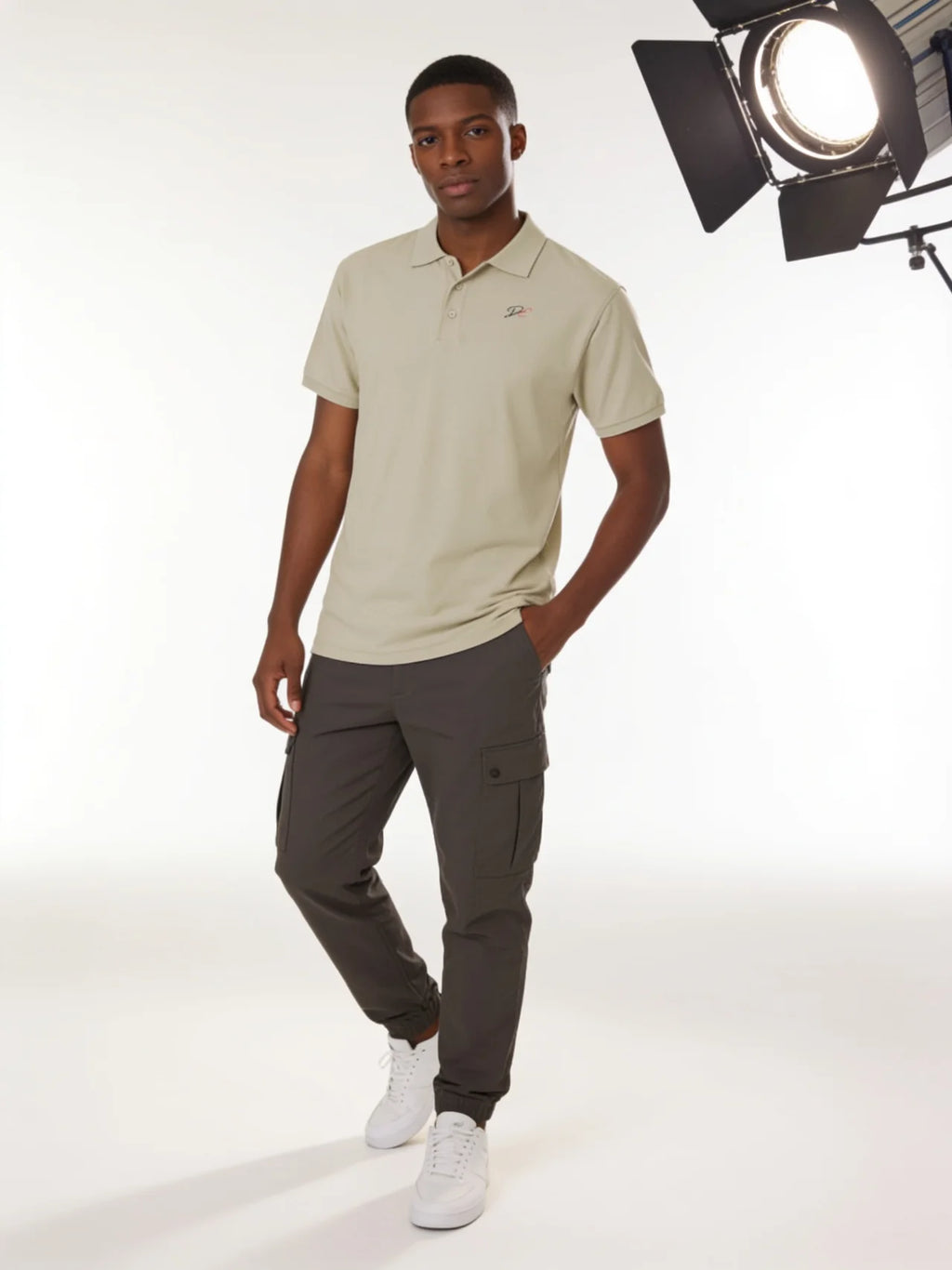 Men's Pique Polo (Sand/Carolina Blue)